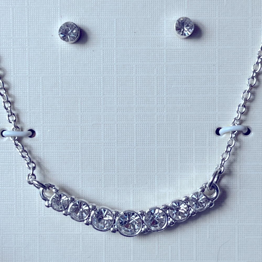 Silver tone Napier crystal necklace and stud earrings